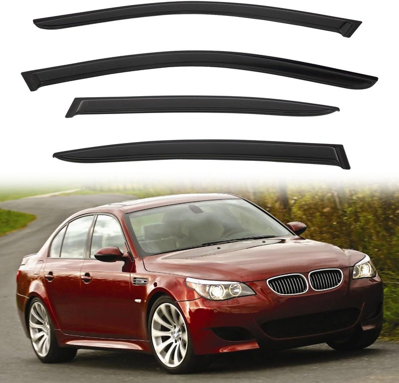 PLDDE Rain Guards Compatible with 2004-2010 BMW E60 5-Series 4-Door Sedan M5 525 528 530 535 545 550 i xdrive xi Tape-On Side Window Visor Wind Deflector Vent Visors Car Accessories - Image 1
